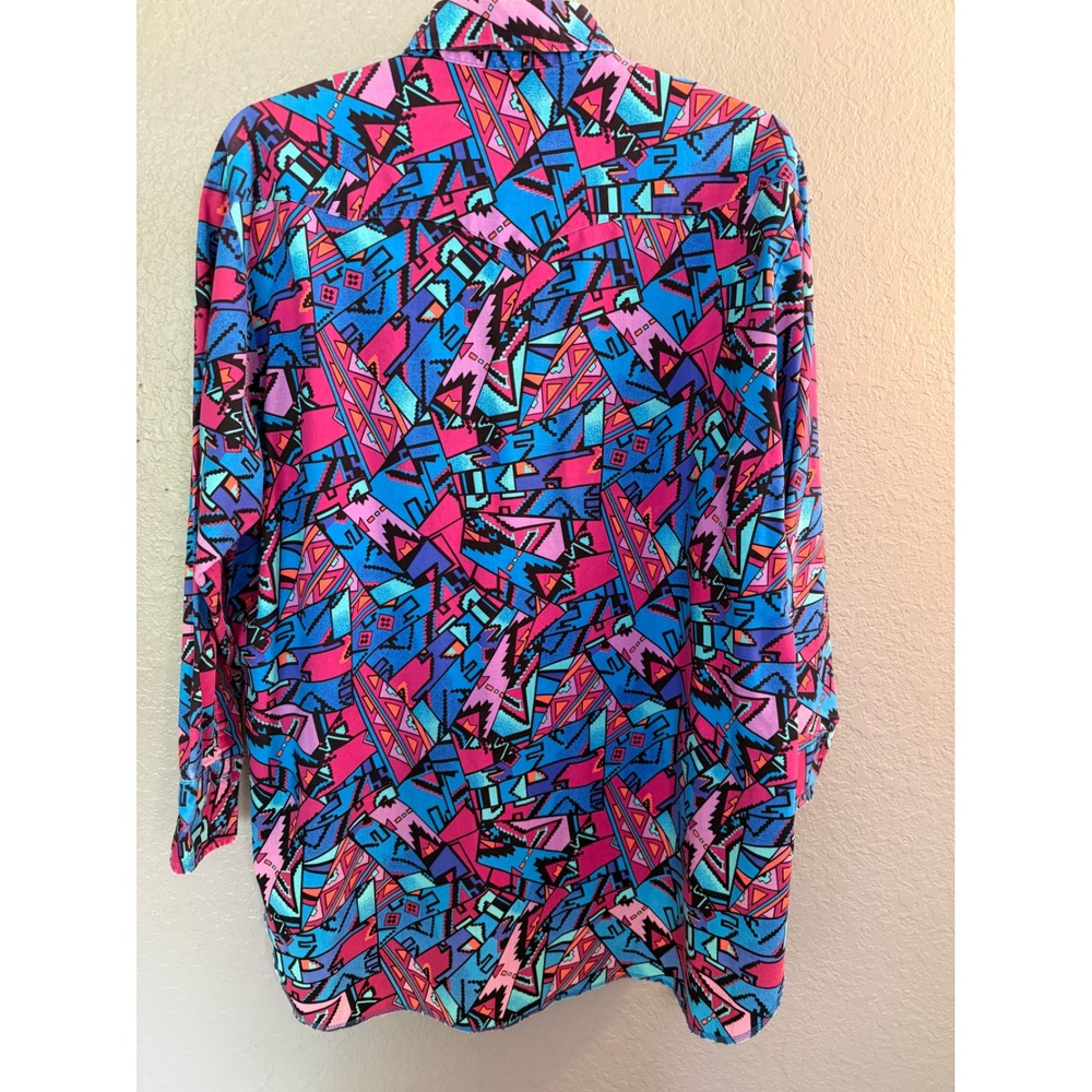 VTG Brooks & Dunn Panhandle Slim Shirt 18/35 Aztec Western Bright Blue Pink USA - Picture 8 of 9